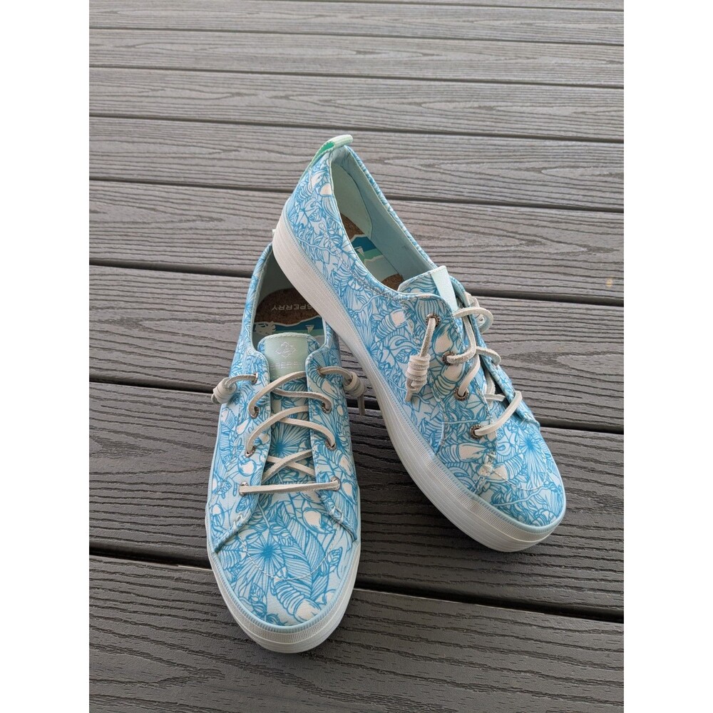 Sperry Crest Vibe Platform Sneaker Women sz 12 Blue Tropical Cushion Hawaiian